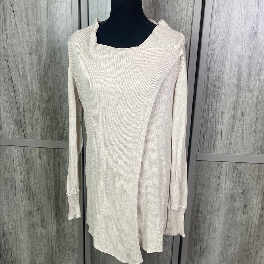 Soft Surroundings cream ribbed wrap sweater women's M
